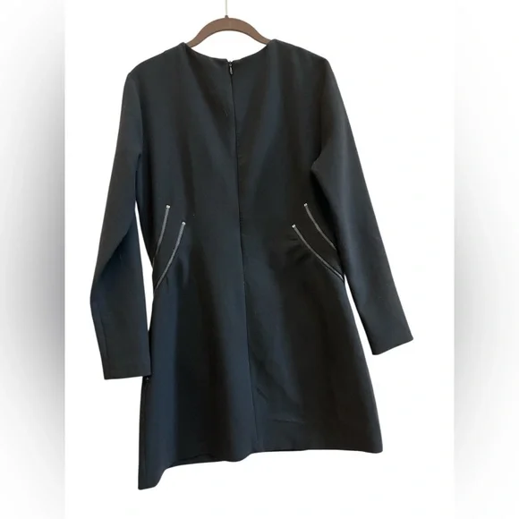 ZARA Woman Black Long Sleeve Zip Pocket Bodycon Dress Stretch Size L - Picture 3 of 4